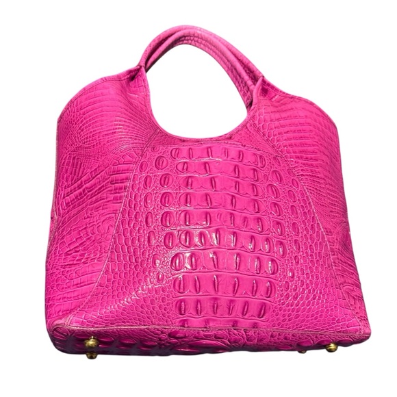 Brahmin Carla Fushsia Croc Embossed Leather Tote Purse Pink Shopper Shoulder Bag - Picture 6 of 16